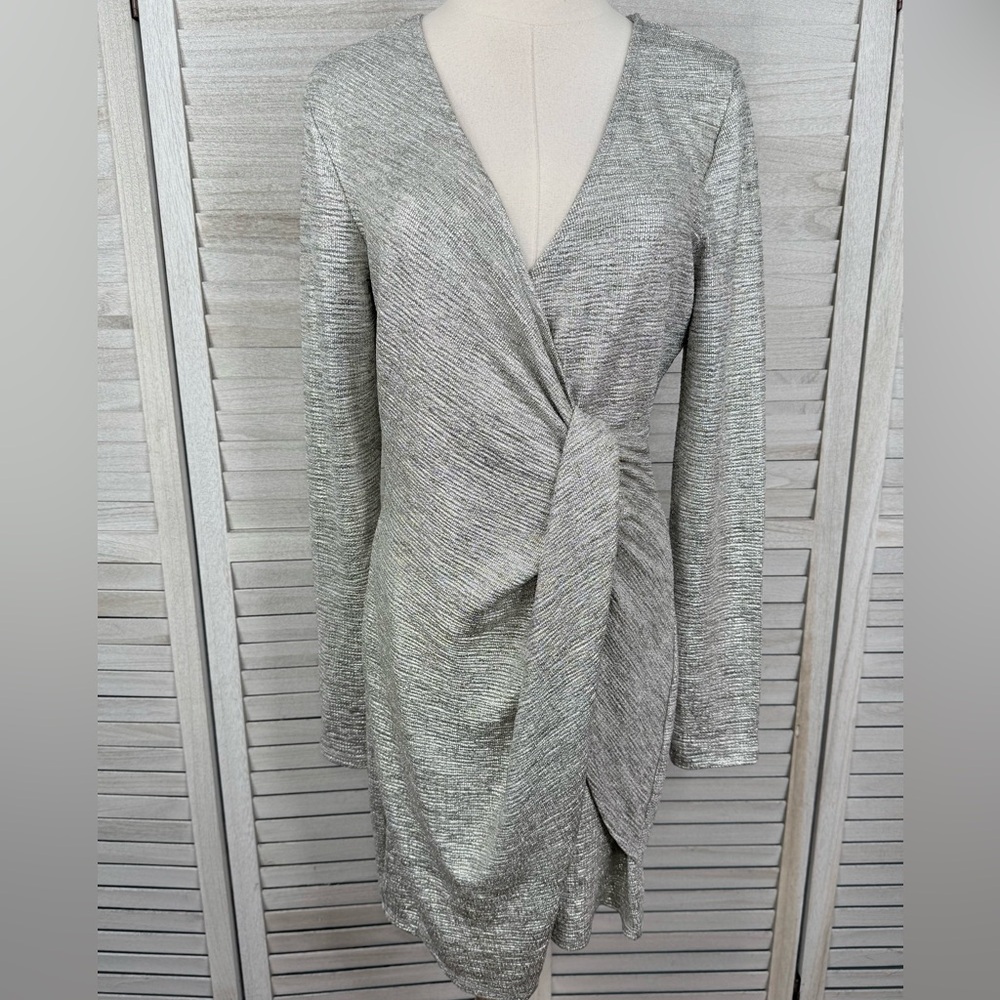 TRIXXI Women's Silver Wrap Front Special Occasion/Party Dress-Large